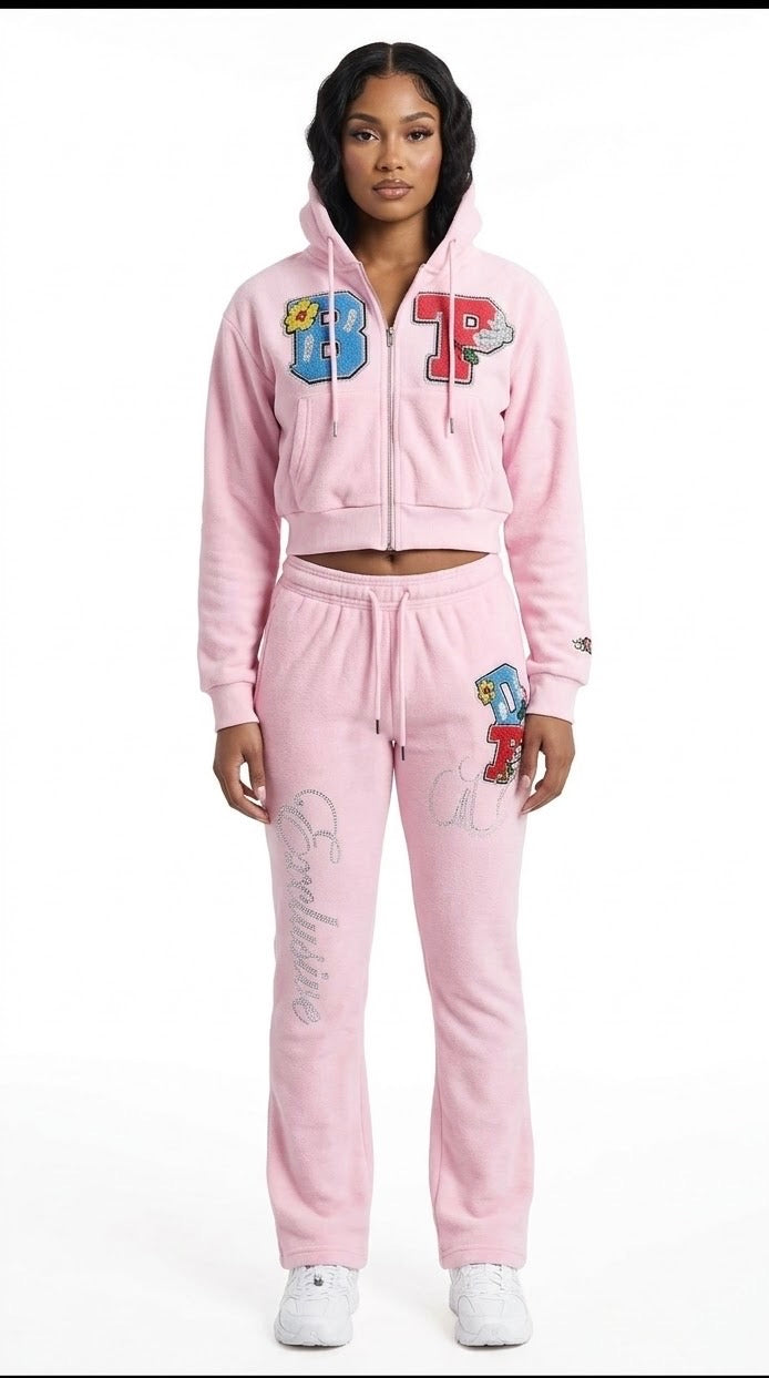 REDFOX WOMEN SWEATSUIT STACKED-PINK