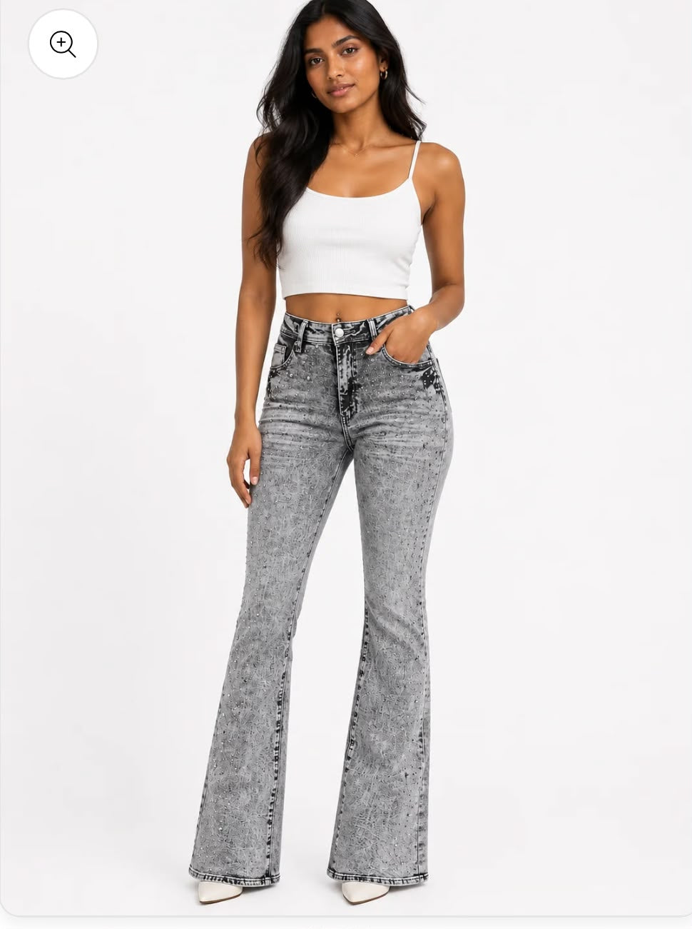 REDFOX RHINESTONE WOMEN STACKED JEANS -GREY