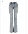 REDFOX RHINESTONE WOMEN STACKED JEANS-BLUE