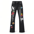 REDFOX WOMENS PATCH  STACKED JEANS-BLACK