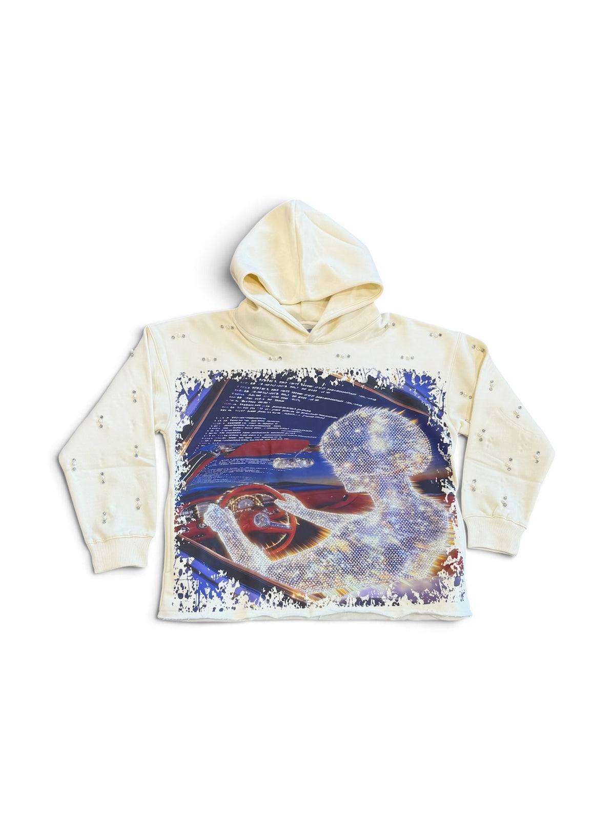 FOCUS-RACER PEARL & RHINESTONE HOOD-cream