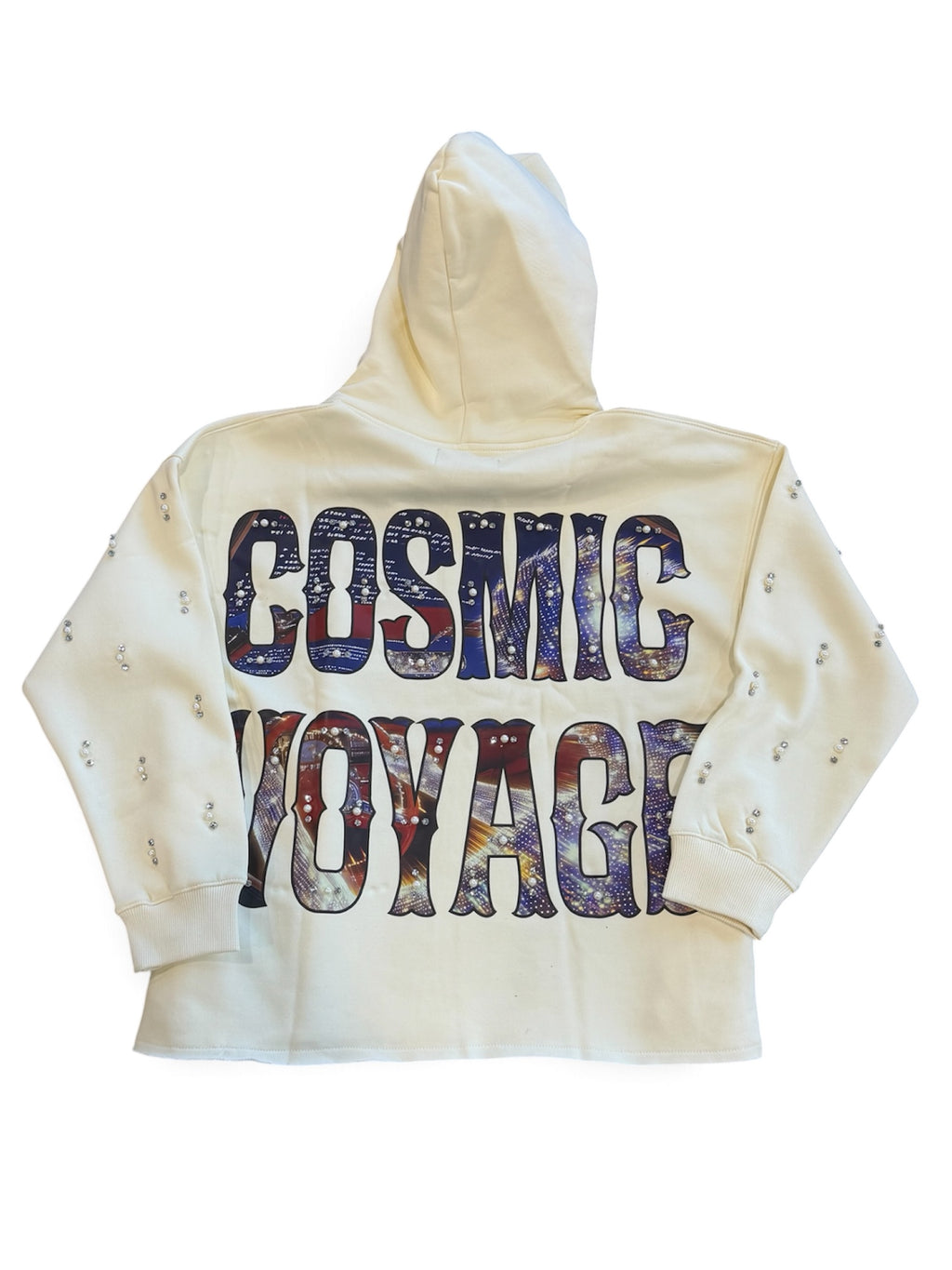 FOCUS-RACER PEARL & RHINESTONE HOOD-cream