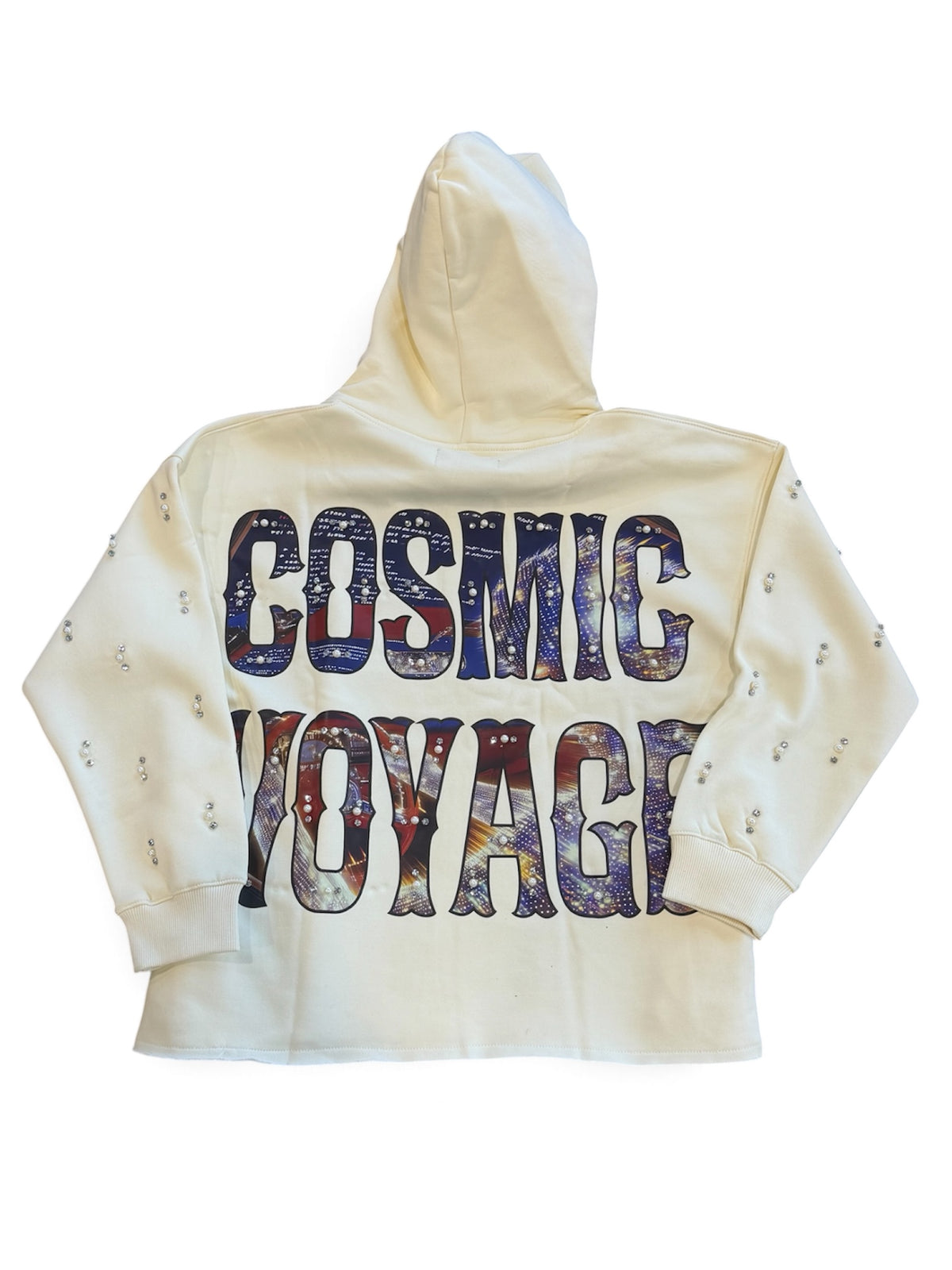 FOCUS-RACER PEARL & RHINESTONE HOOD-cream
