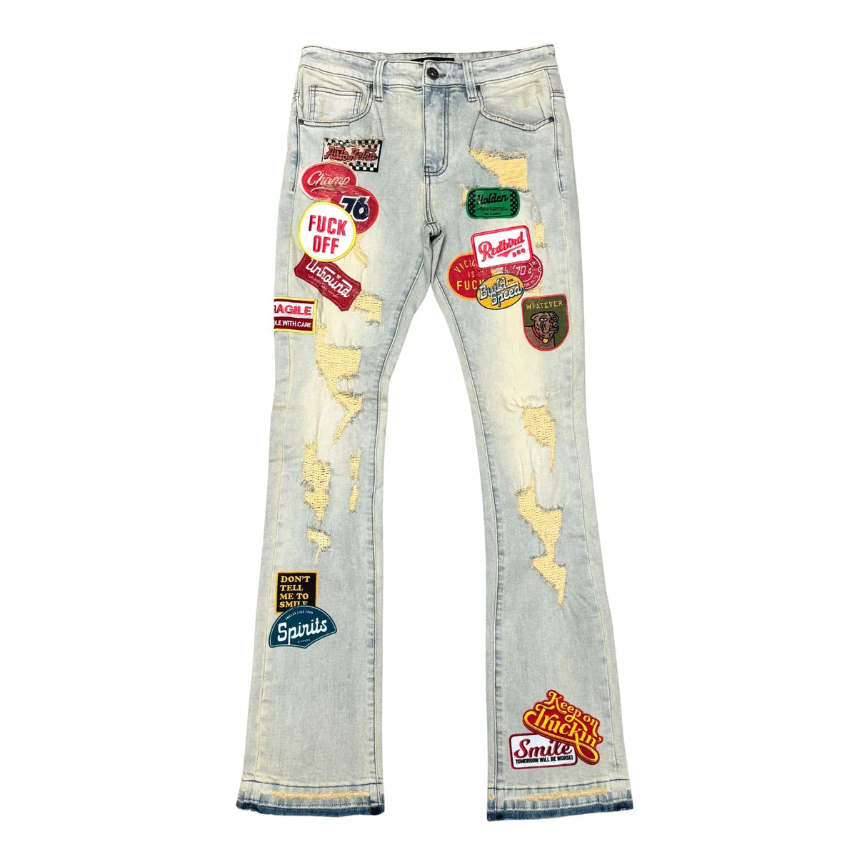 VICIOUS MEN’S PATCHWORK STACKED JEANS- vintage