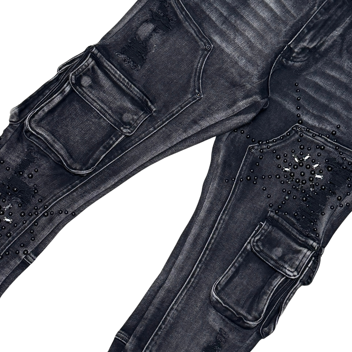 PREMIUM VICIOUS DENIM WITH ARTWORK LIGHT STUDDED-wash black