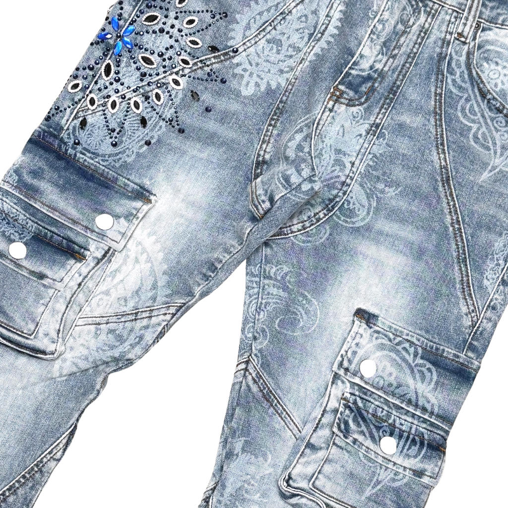 VICOIUS DENIM / WITH LIGHT STUDED & ARTWORK-Light blue
