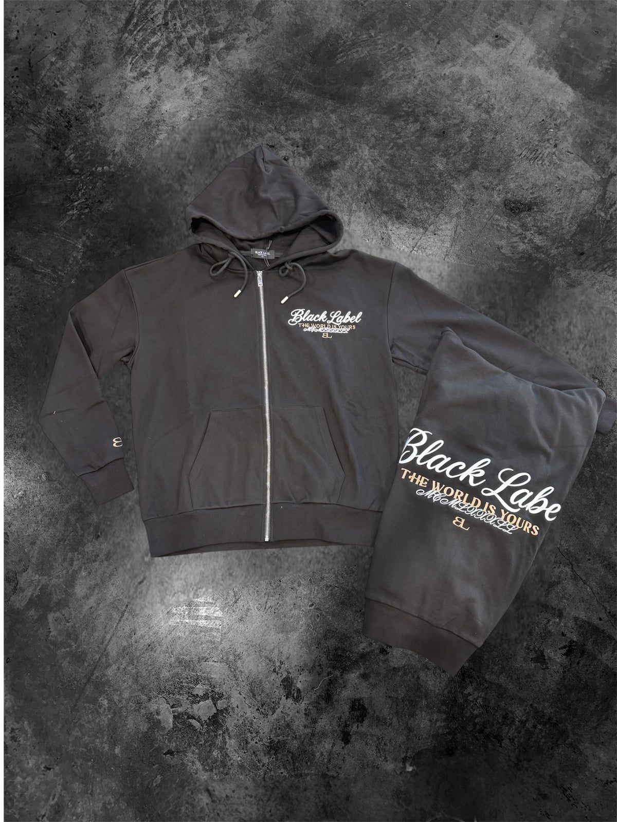 BLACK LABEL-ZIP-UP HOODIE-BLACK