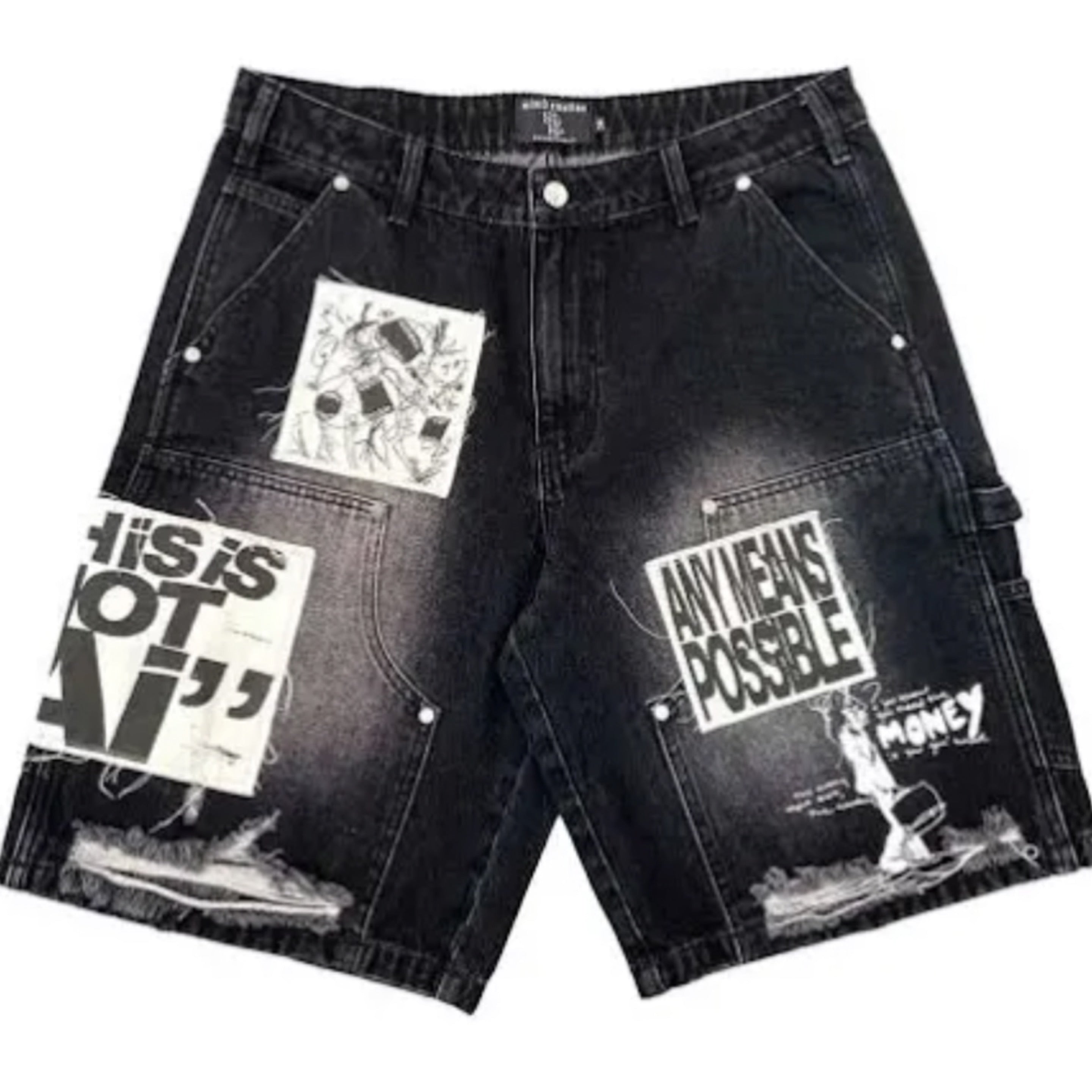 MIXED EMOTIONS AI DENIM SHORTS BLACK