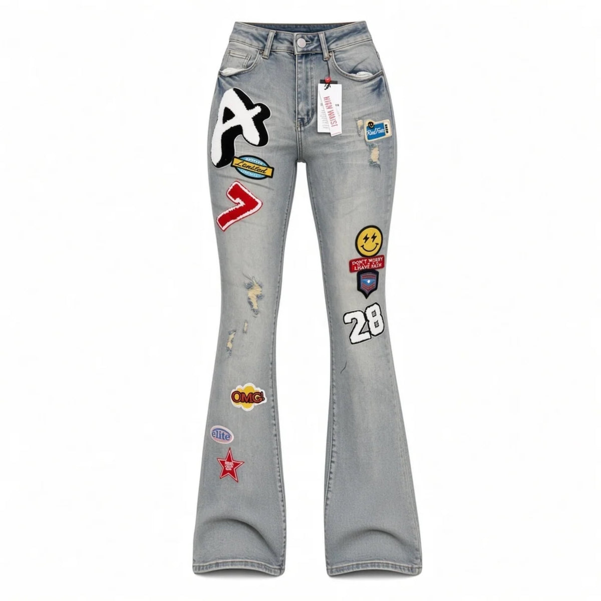 REDFOX WOMENS PATCH STACKED JEANS- blue