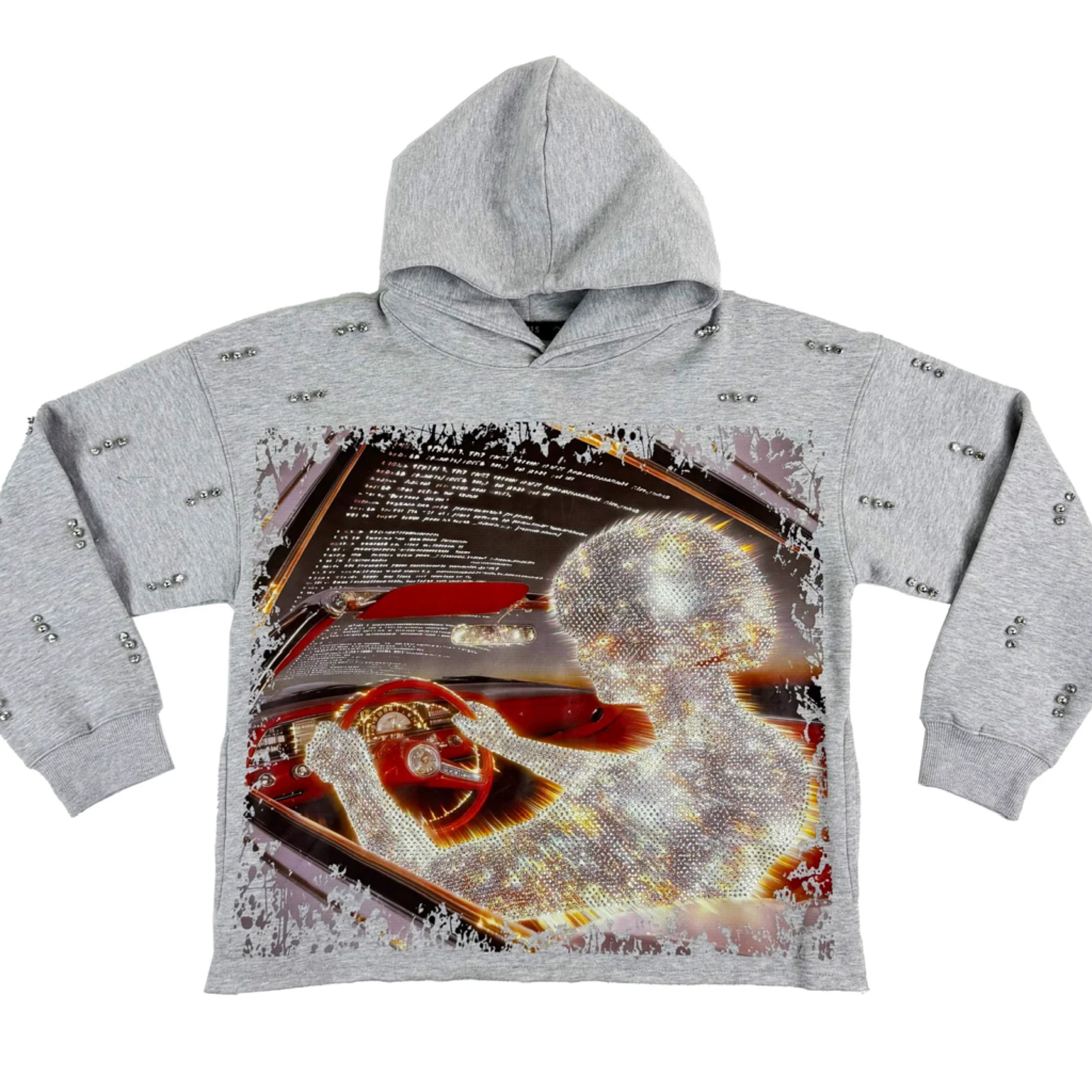 FOCUS -"Racer" Pearl & Rhinestone Hood - Grey