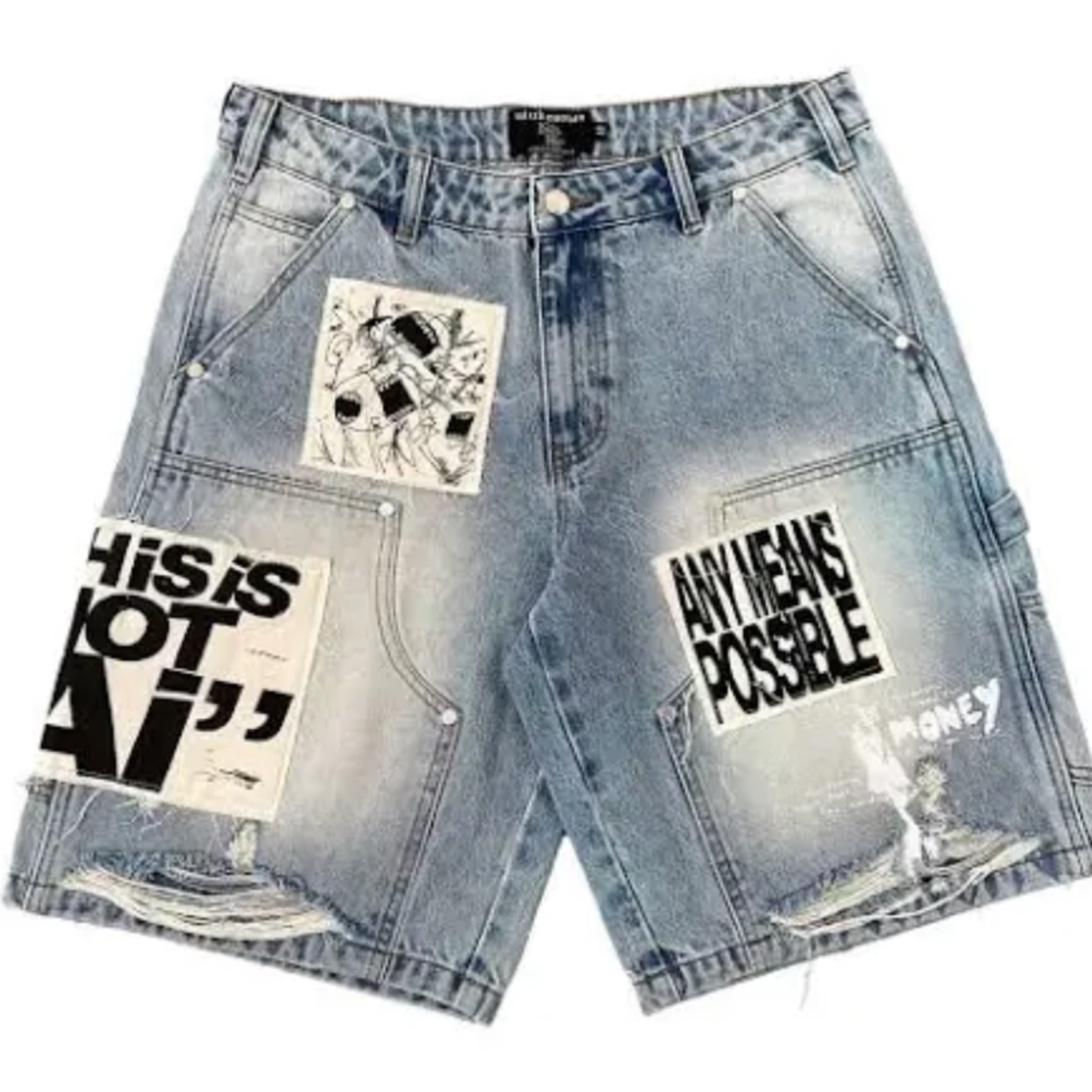 MIXED EMOTIONS AI DENIM SHORTS BLUE