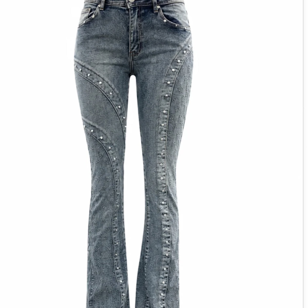 REDFOX RhINESTONE  WOMENS STACKED JEAN -BLUE
